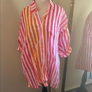 Beach Riot Pink and Orange Striped Shirt